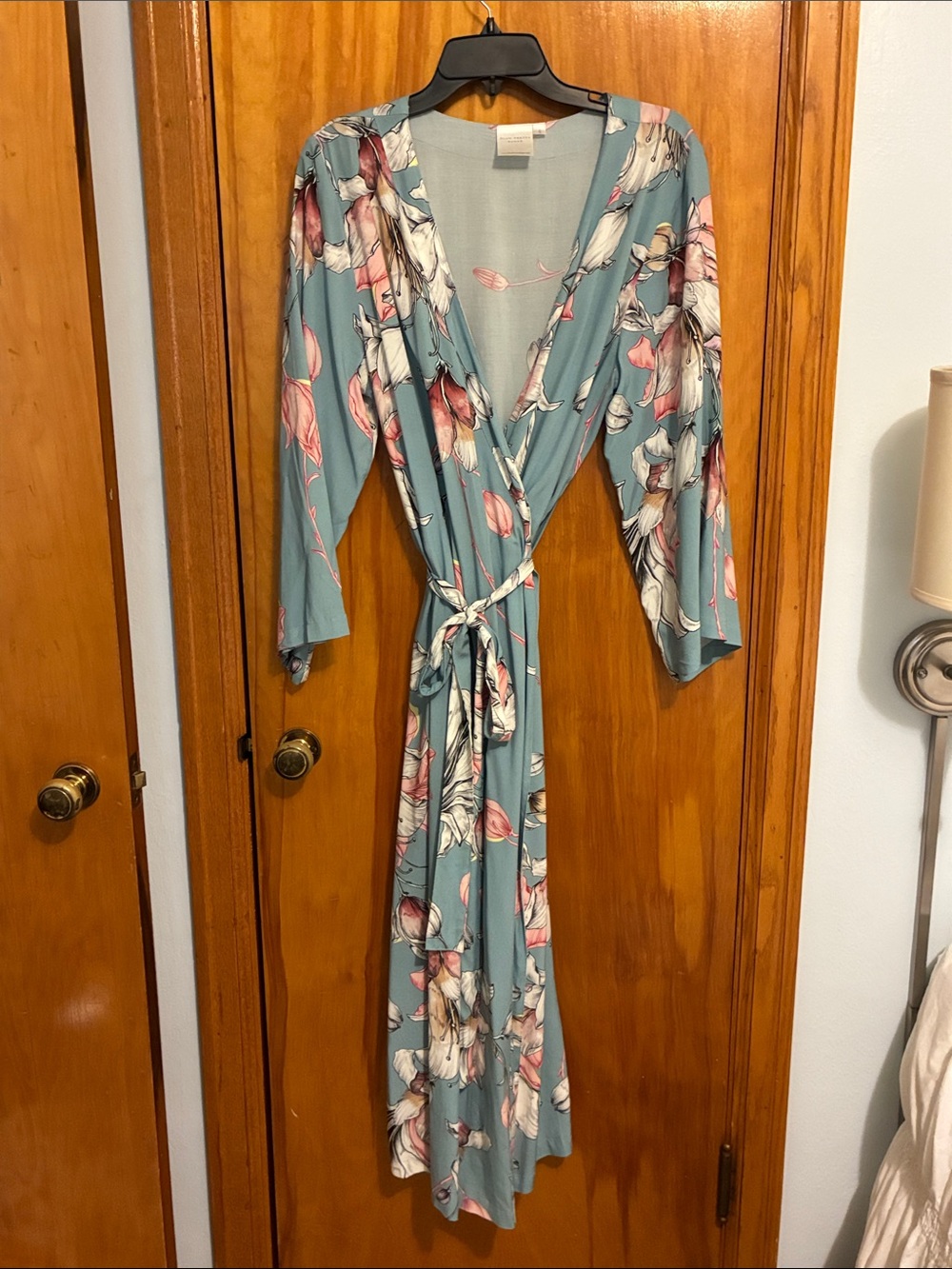 Plum Pretty Sugar pale blue, and floral robe with Pink Floral Accent